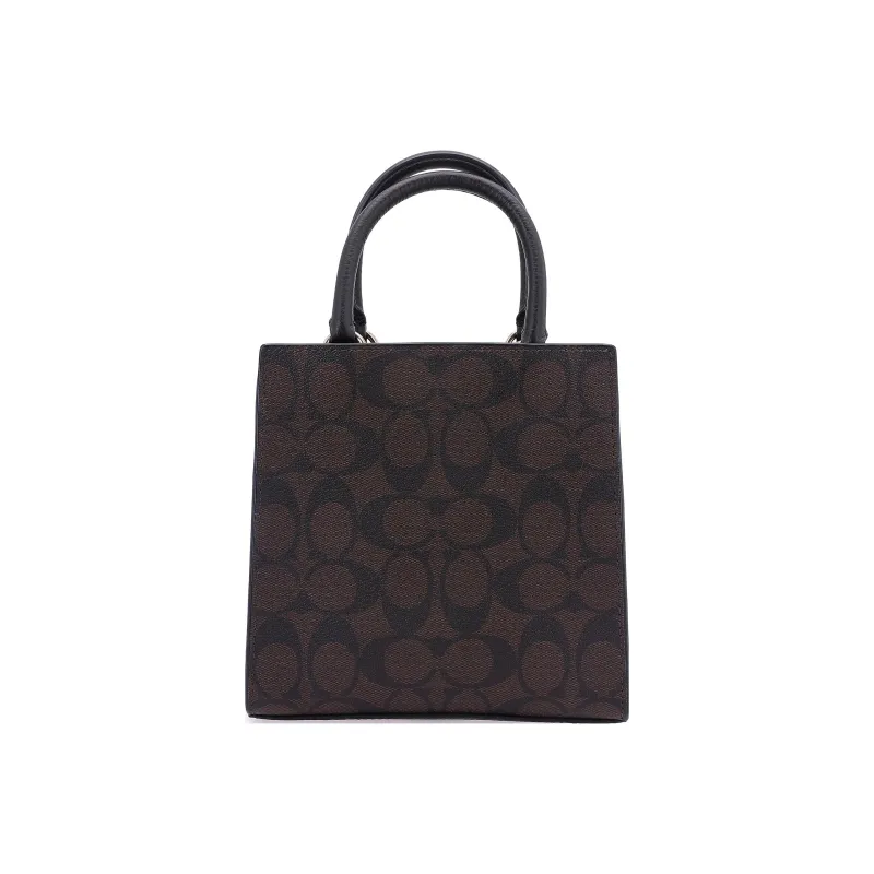 COACH Pepper Canvas With Leather Shoulder Bag, Crossbody Bag, Handbag Trumpets Women's Khaki Brown & Black-2