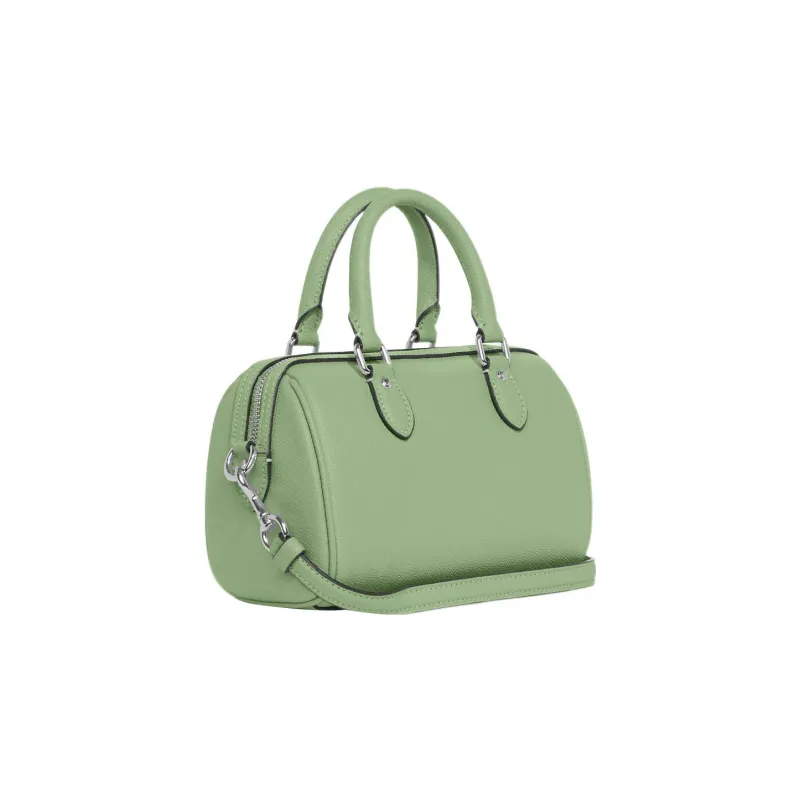 COACH Cross Grain Leather Boston Bag, Handbag, Shoulder Bag, Crossbody Bag Trumpets Women's Azure Grass Green-1
