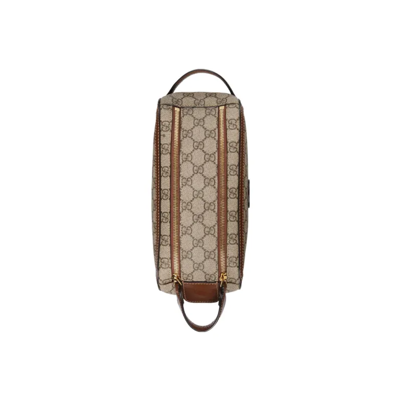 GUCCI Canvas With Leather Binding Clutch Toiletry Bag Men's Beige/Ebony-4