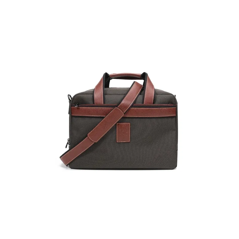 LONGCHAMP Boxford Fabric Laptop Bag Briefcase Combo Handbag Shoulder Bag Men's Army Green & Brown Multicolor-0