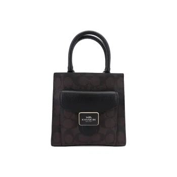 COACH Pepper Canvas With Leather Shoulder Bag Crossbody Bag Handbag Small Size Women's Khaki Brown & Black