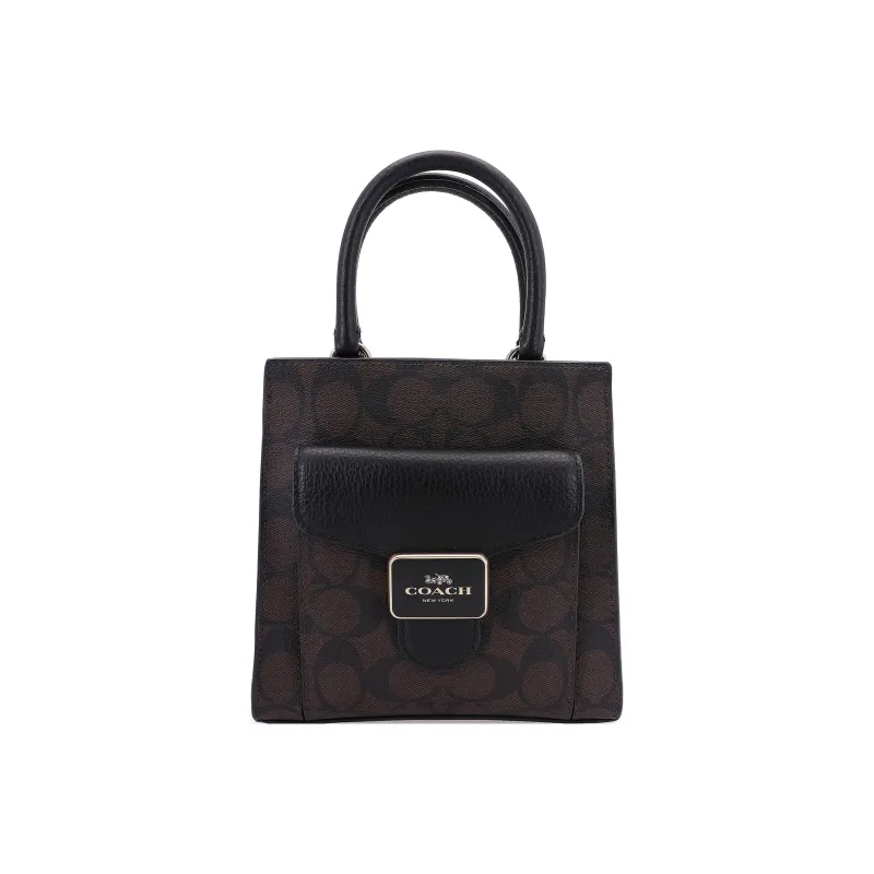 COACH Pepper Canvas With Leather Shoulder Bag, Crossbody Bag, Handbag Trumpets Women's Khaki Brown & Black-0