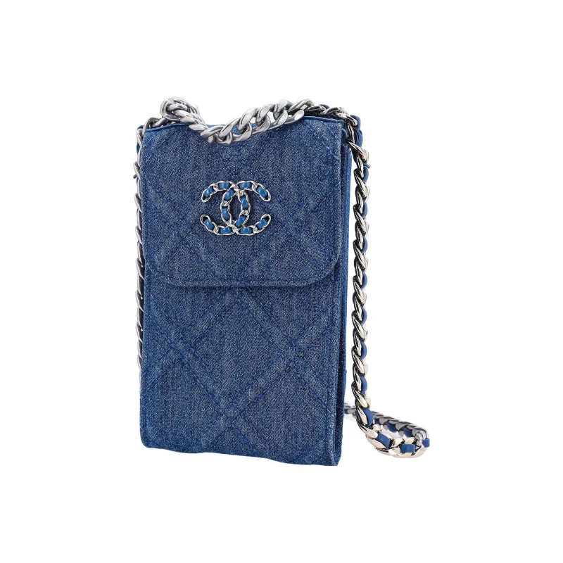 CHANEL Denim Shoulder Bag, Crossbody Bag With Cell Phone Pouch Regular Women's Blue-1