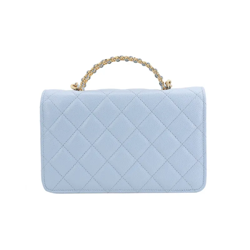 CHANEL Calfskin Coin Purse Handbag Women's Blue-2