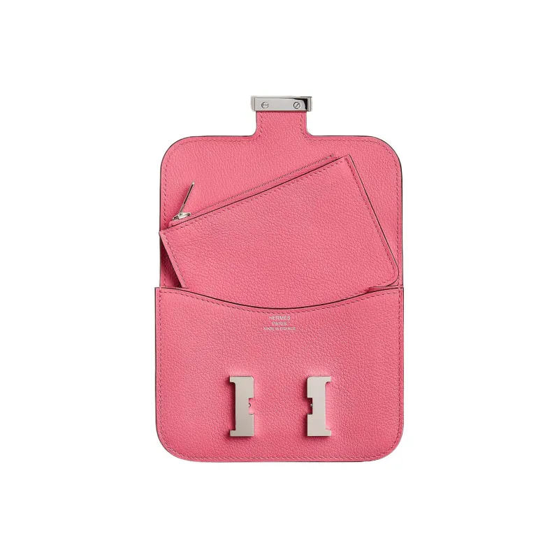 HERMES Evercolor Calfskin Wallets Card Holders Fanny Pack Women's 8W Rose Azalee New Lipstick Pink-1
