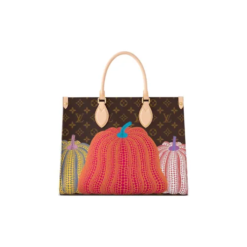LOUIS VUITTON Yayoi Kusama Collaboration ONTHEGO Vanity Louis Vuitton Boîte à flacons en lona Monogram y cuero natural Bag Shopping Bag Handbag Medium Size Women's Brown