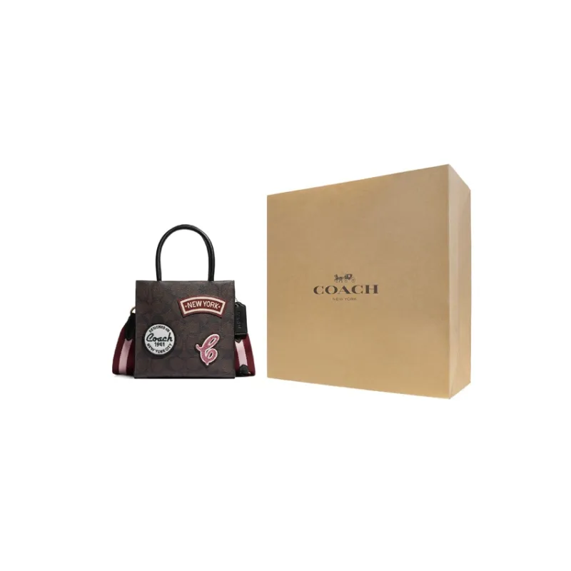 COACH Cally Patchwork Cow Split Leather Handbags Shoulder Bag Crossbody Bag Mini Women's Dark Brown-6