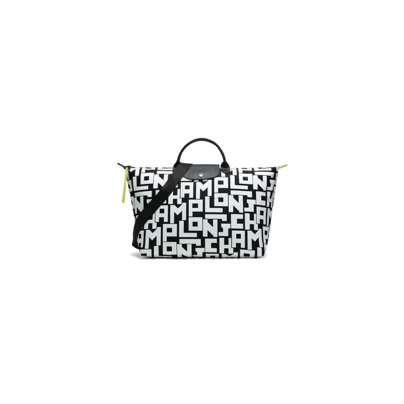 LONGCHAMP Le Pliage LGP Fabric One Shoulder Handbags Large Size Women's Black White-0
