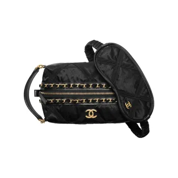 CHANEL Satin Toiletry Bag Unisex Black
