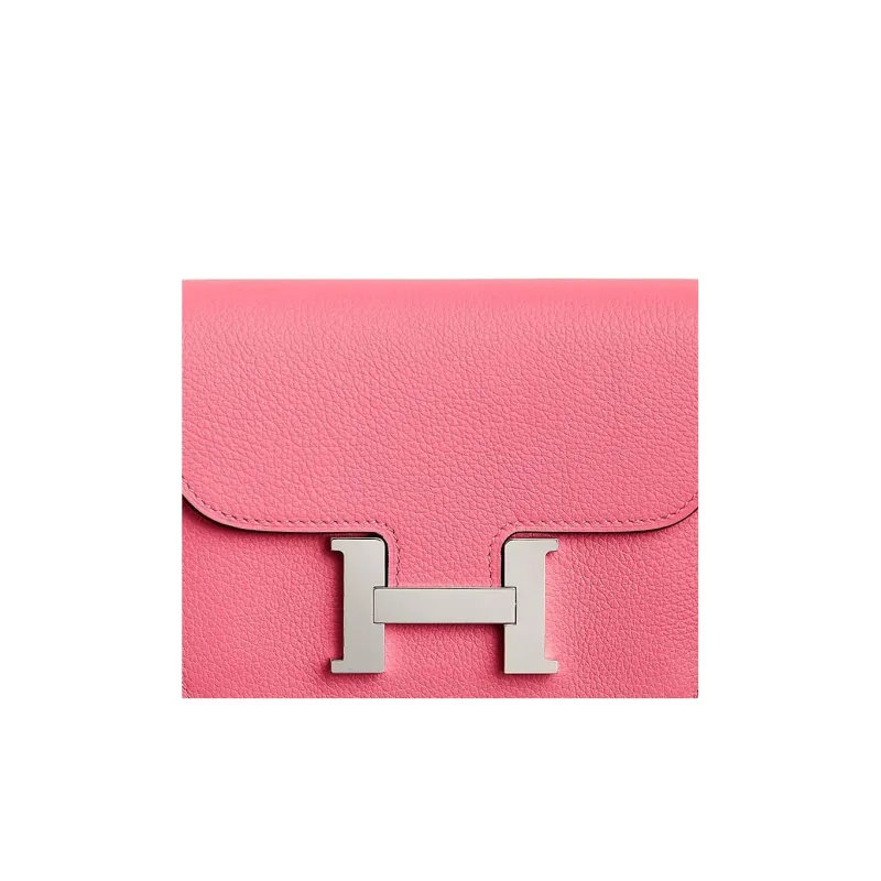HERMES Evercolor Calfskin Wallets Card Holders Fanny Pack Women's 8W Rose Azalee New Lipstick Pink-3