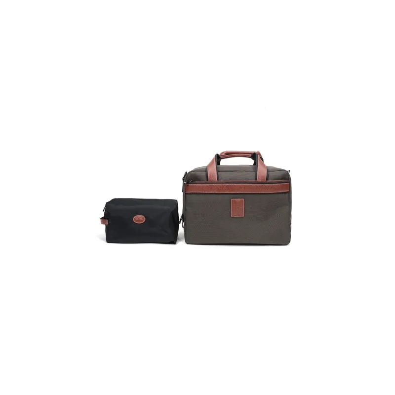 LONGCHAMP Boxford Fabric Laptop Bag Briefcase Combo Handbag Shoulder Bag Men's Army Green & Brown Multicolor-5