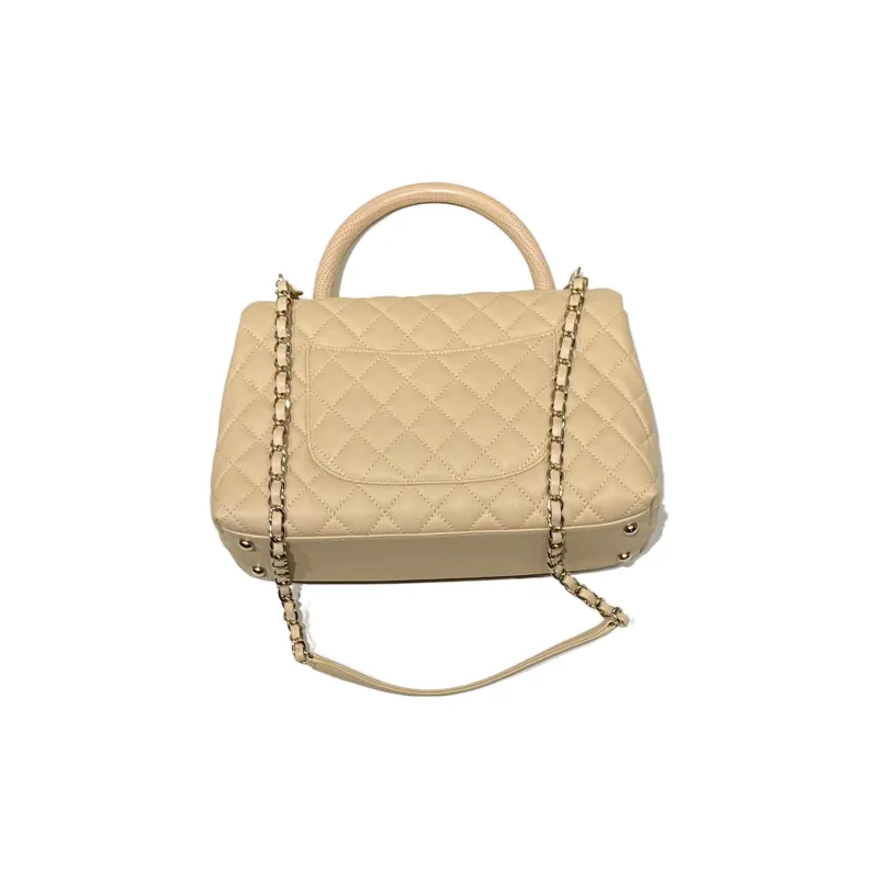 CHANEL Coco Handle Calfskin & Gold Metal Flap Bag Handbag, Shoulder Bag, Crossbody Bag Tubas Women's Beige-1