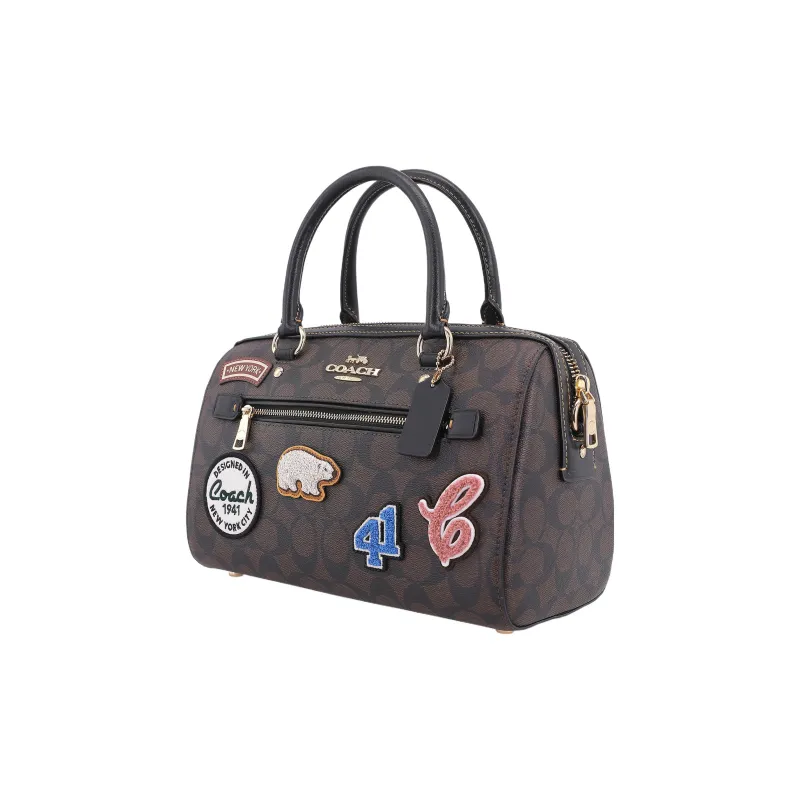 COACH Rowan Canvas With Leather Shoulder Bag, Crossbody Bag, Handbag Tubas Women's Dark Brown-1