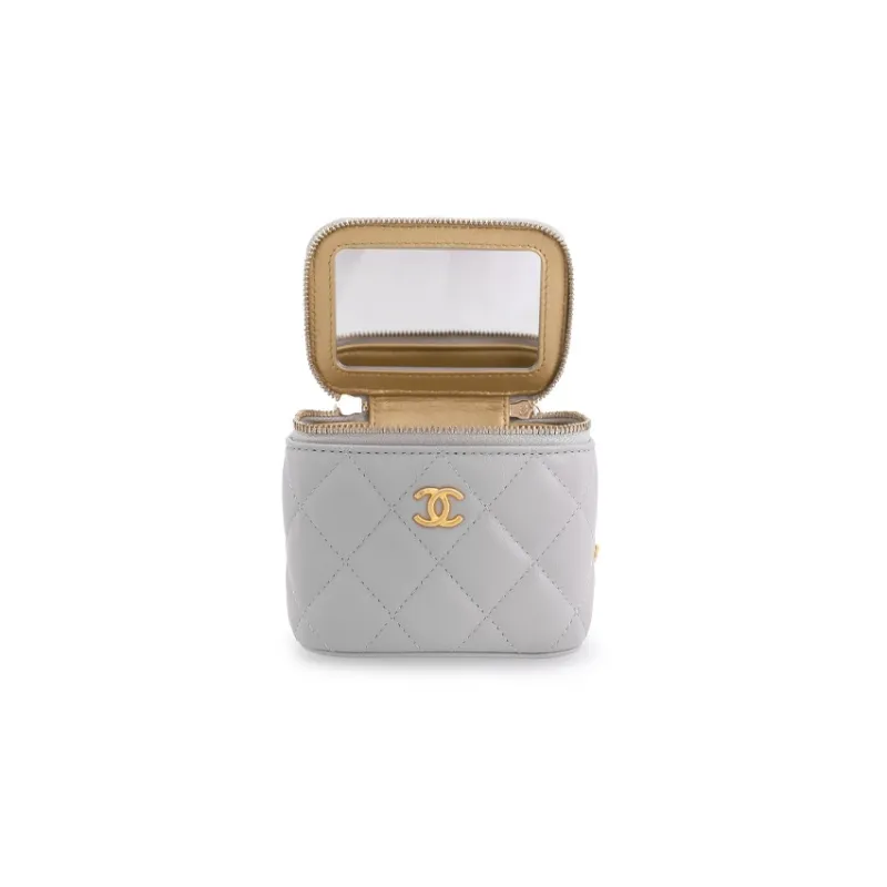CHANEL Sheepskin Box Bag, Makeup Bag, Crossbody Bag, Shoulder Bag Mini Women's Gray-2