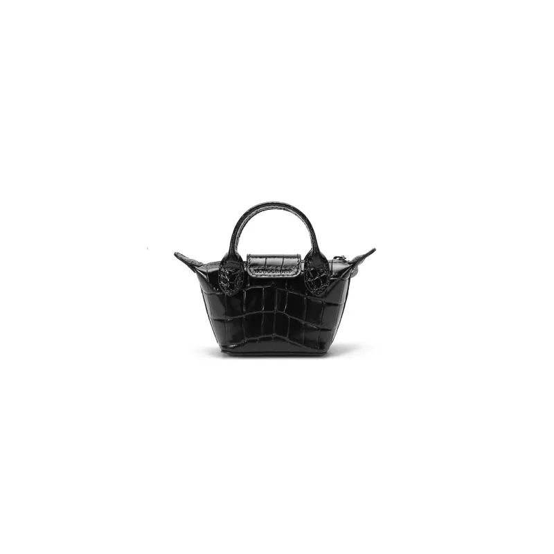 LONGCHAMP Le Pliage Cuir Cow Leather Portable One Shoulder Coin Purse Mini Women's Black-3