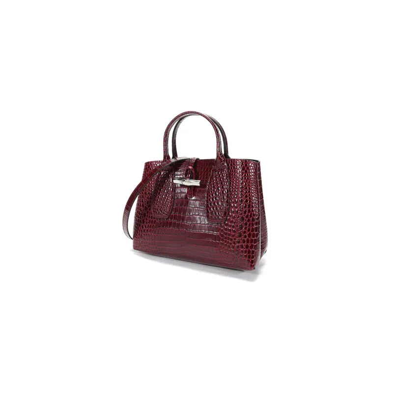 LONGCHAMP Roseau Cow Leather Shoulder Bag Crossbody Bag Handbag Medium Size Women's Burgundy-1