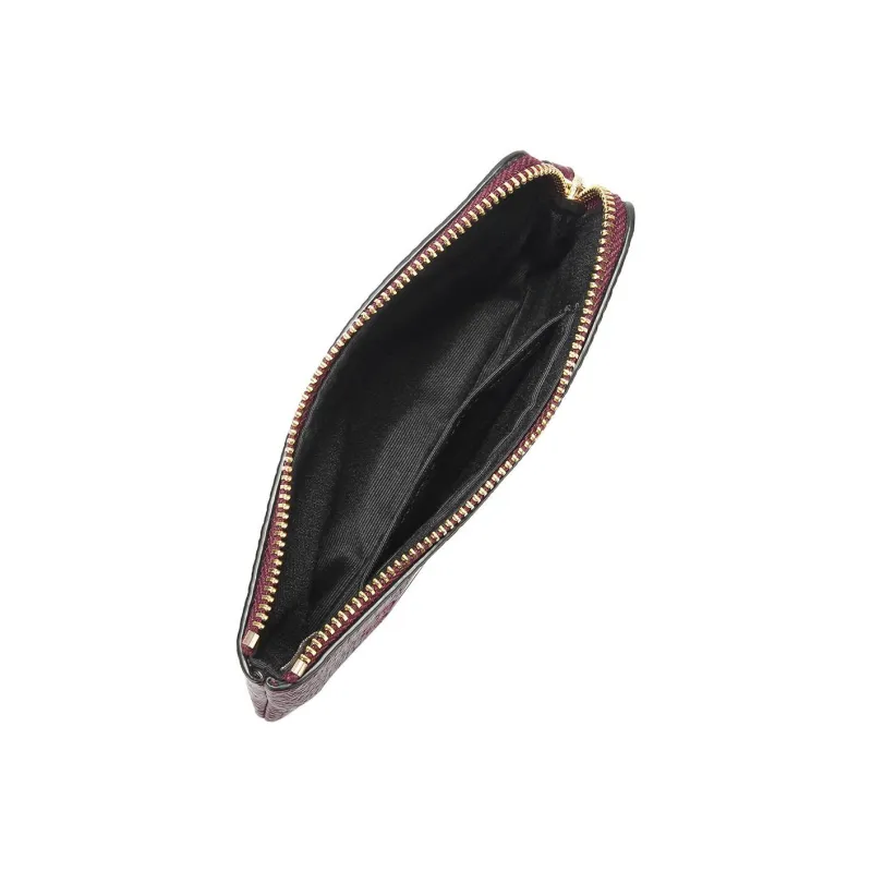 COACH Corner Zip Leather Coin Purse, Clutch Wrist Bag Trumpets Women's Burgundy-3