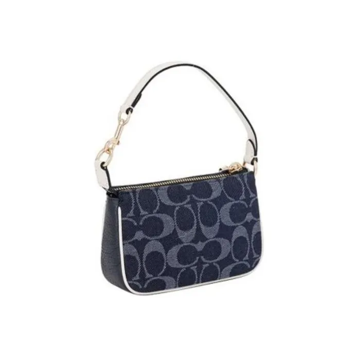 COACH Nolita Jacquard Fabric With Leather Mahjong Bag Shoulder Bag Clutch Wrist Bag Handbag Mini Women's Denim Blue-4