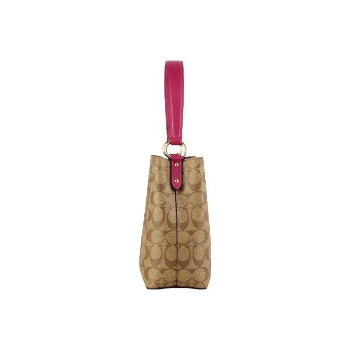 COACH Town Coated Canvas With Leather Bucket Bag, Portable Crossbody Bag, Shoulder Bag Women's Brown-3