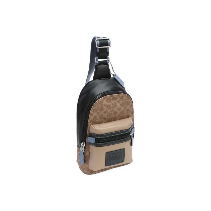 COACH Academy Canvas With Leather Sling Bags Crossbody Bags Medium Size Men's Khaki & Dark Blue-1