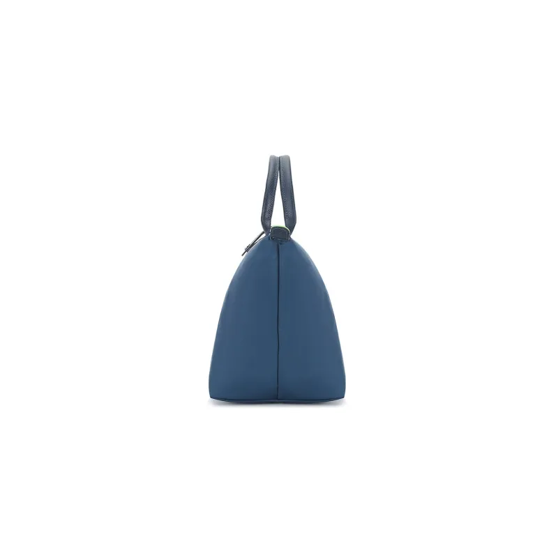 LONGCHAMP Le Pliage Green Cow Leather Handbag Medium Size Women's Blue-2