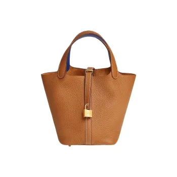 HERMES Picotin Taurillon Clemence Leather Basket Bag Handbag Bucket Bag Women's Gold/Royal Blue