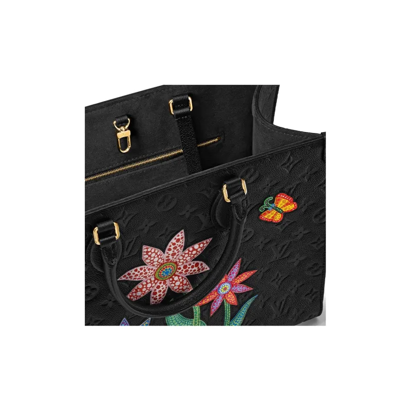 LOUIS VUITTON Lv X Yk Onthego Mm Black Flower Marquetry-5