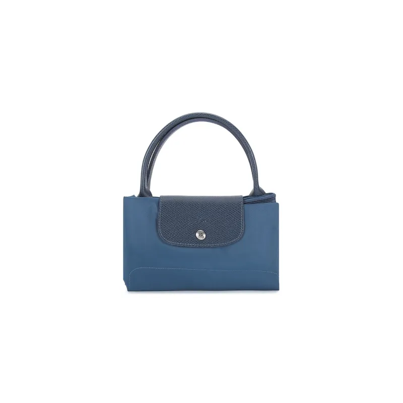 LONGCHAMP Le Pliage Green Cow Leather Handbag Medium Size Women's Blue-6