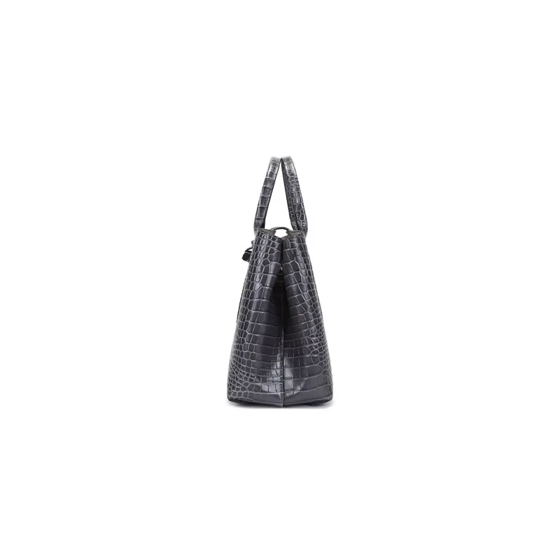 LONGCHAMP Roseau Cow Leather Handbag Medium Size Women's Metallic Gray-2