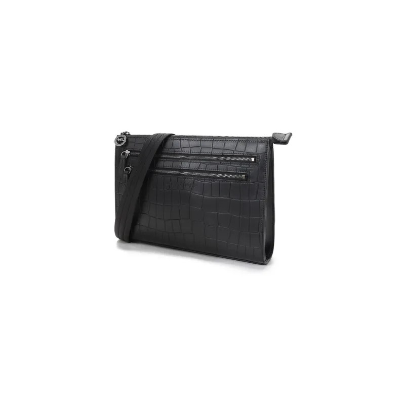 LONGCHAMP Croco Block Cow Leather Crossbody Bag Shoulder Bag Men's Black-1