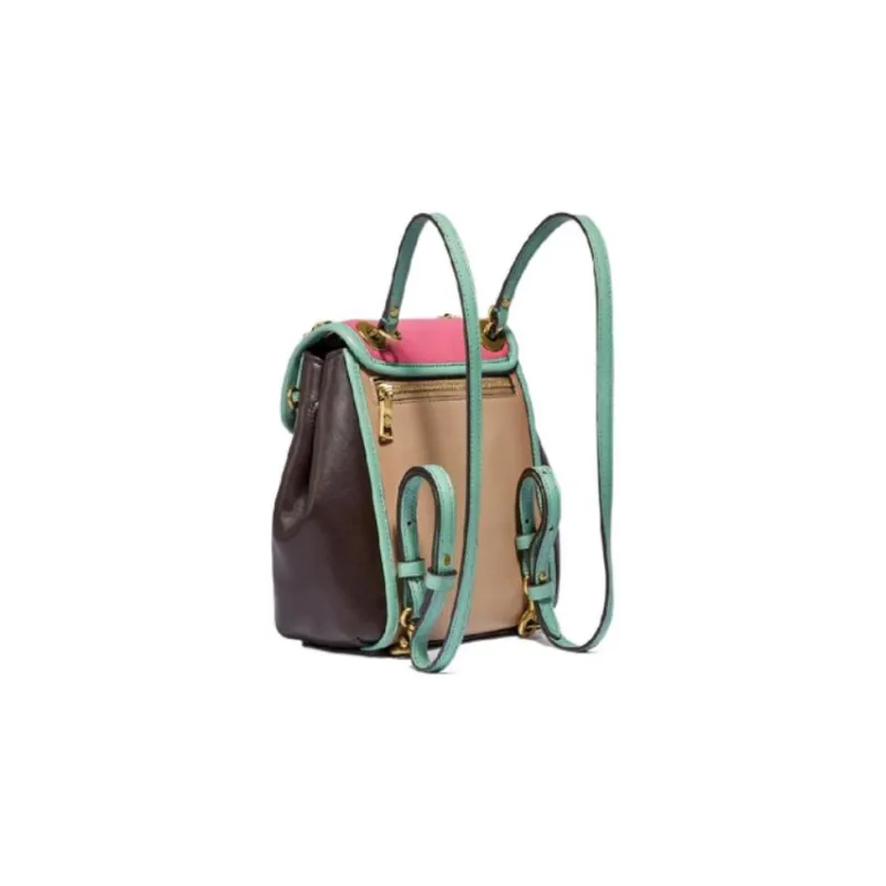 COACH Parker Leather Backpack Women's Pink & Green & Khaki & Dark Brown-1