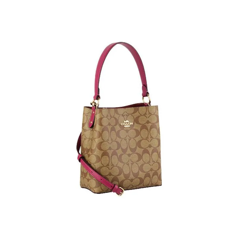 COACH Town Coated Canvas With Leather Bucket Bag, Portable Crossbody Bag, Shoulder Bag Women's Brown-1
