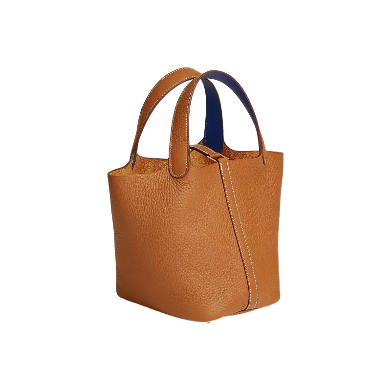HERMES Picotin Taurillon Clemence Leather Basket Bag Handbag Bucket Bag Women's Gold/Royal Blue-2