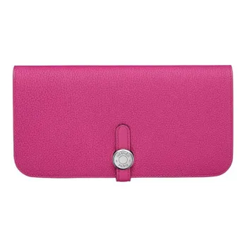 HERMES Dogon Togo Calfskin Wallet Women's L3 Rose Pourpre Purple Rose