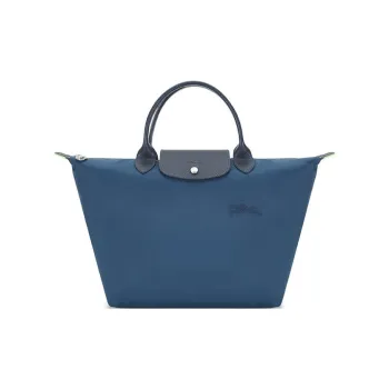 LONGCHAMP Le Pliage Green Cow Leather Handbag Medium Size Women's Blue