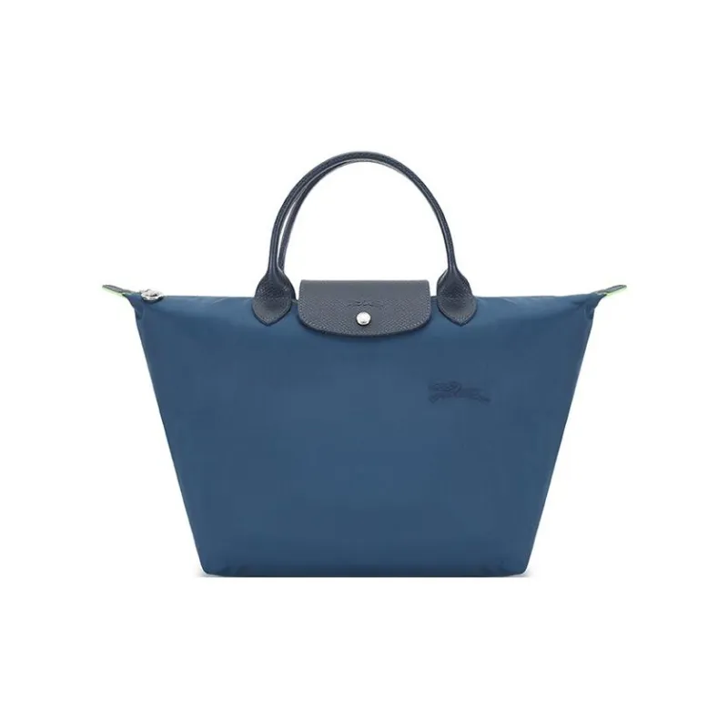 LONGCHAMP Le Pliage Green Cow Leather Handbag Medium Size Women's Blue-0