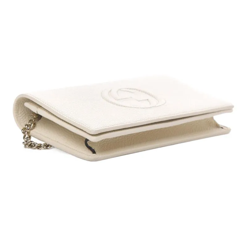 GUCCI Soho Leather Wallet, Shoulder Bag, Crossbody Bag Women's White-3