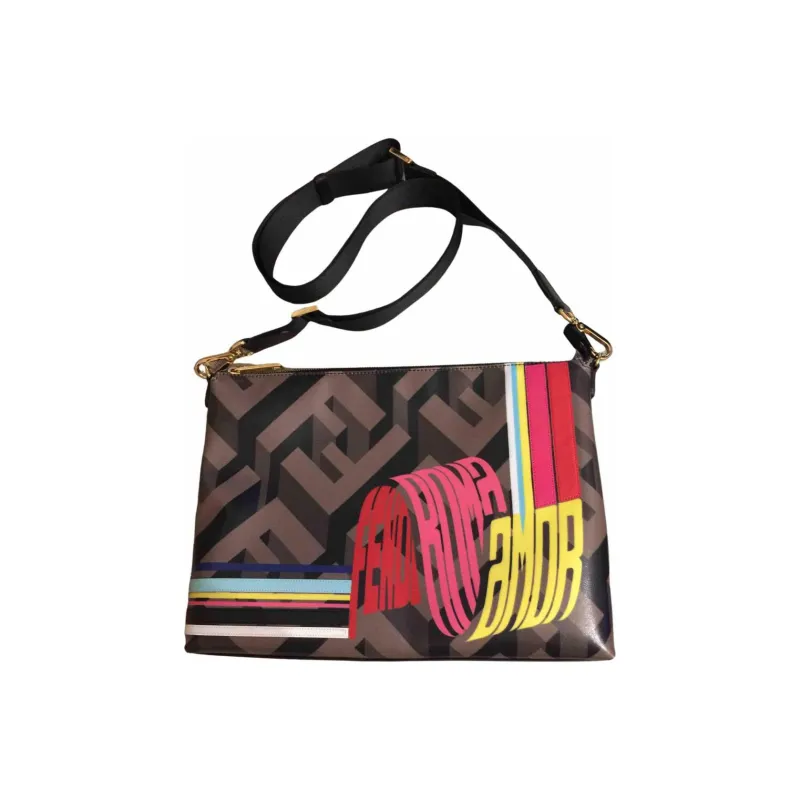 FENDI Canvas With Leather Messenger Bag Shoulder Bag Crossbody Bag Men's Brown/Multicolor-4