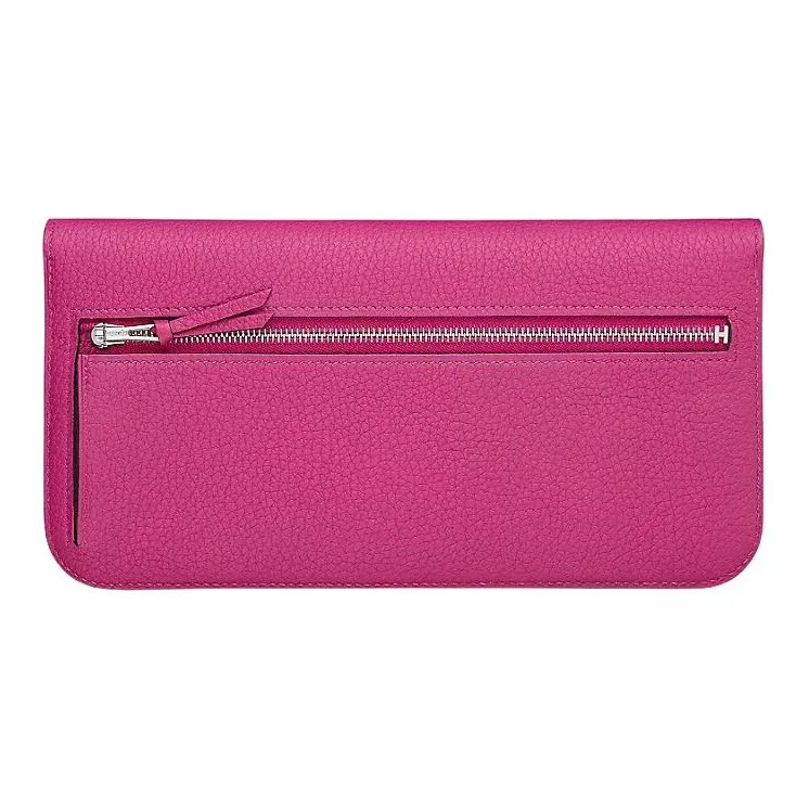 HERMES Dogon Togo Calfskin Wallet Women's L3 Rose Pourpre Purple Rose-2