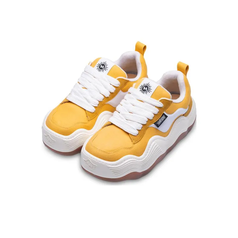 Heyday Triple Wavy Yellow Low Top Platform Puffy Shoes Height Increasing 6cm Unisex Yellow-2