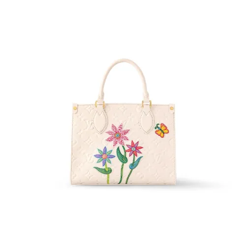 LOUIS VUITTON Yayoi Kusama Collaboration ONTHEGO Cow Leather Jungle One Shoulder Handbag Small Size Women's Beige