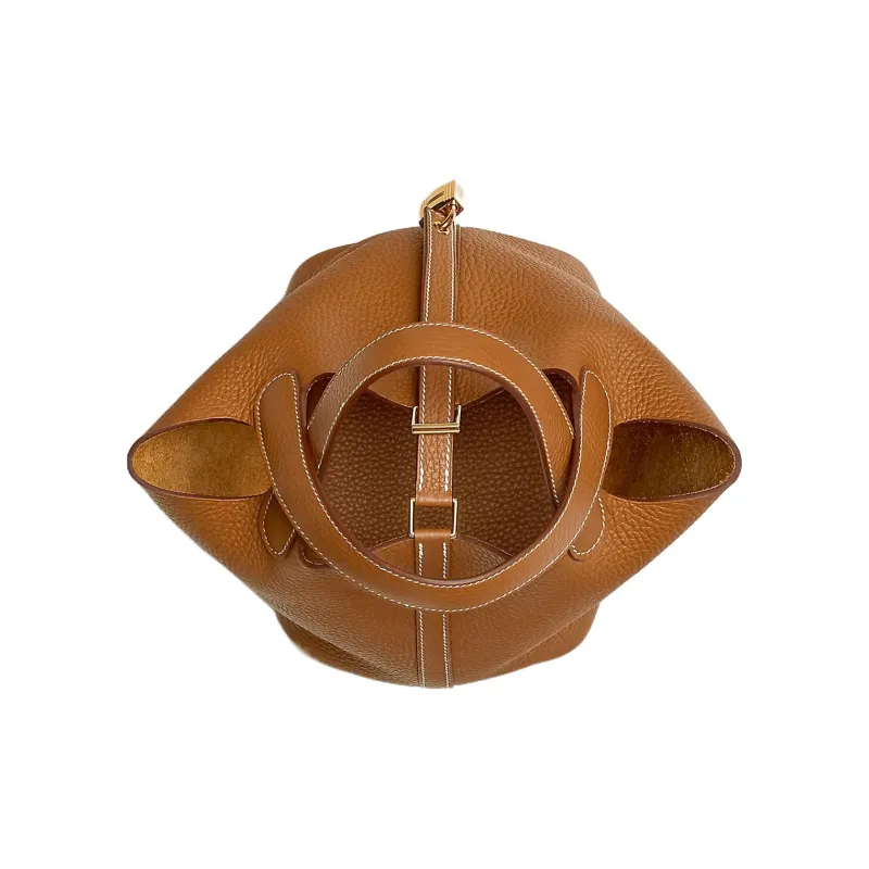 HERMES Picotin Taurillon Clemence Leather Basket Bag Handbag Bucket Bag Women's Gold/Royal Blue-3