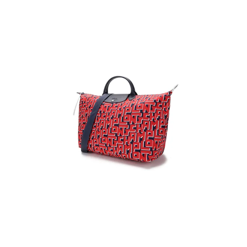 LONGCHAMP Canvas Travel Bag Large Size Unisex Marine Blue/Red-1