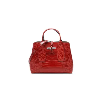 LONGCHAMP Roseau Cow Leather Beagle Bag Handbag Medium Size Women's Orange Citrus