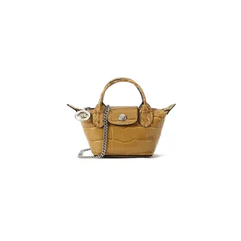 LONGCHAMP Le Pliage Cuir Cow Leather Dumpling Bag, Crossbody Handbag Mini Women's Withered Tea Brown