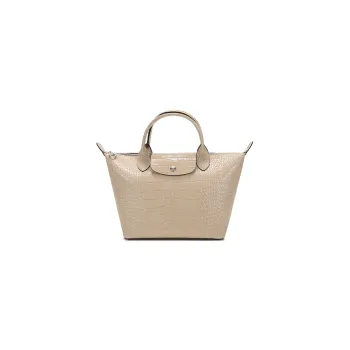 LONGCHAMP Le Pliage Cuir Cow Leather Dumpling Bag, Short Handle Handbag Small Size Women's Pink White