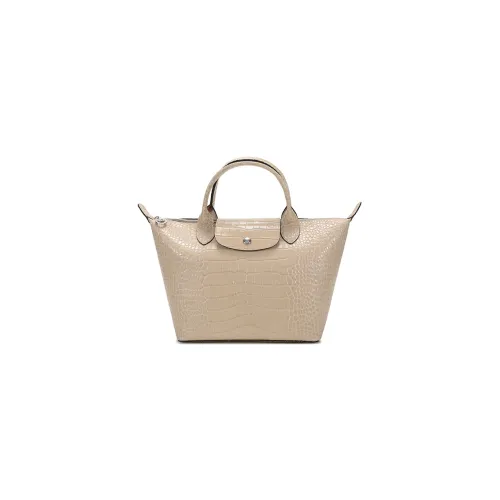 LONGCHAMP Le Pliage Cuir Cow Leather Dumpling Bag, Short Handle Handbag Small Size Women's Pink White