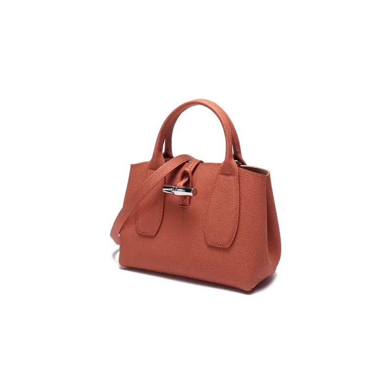 LONGCHAMP Roseau Cow Leather Beige Bag, Handbag Small Size Women's Brick Red-1