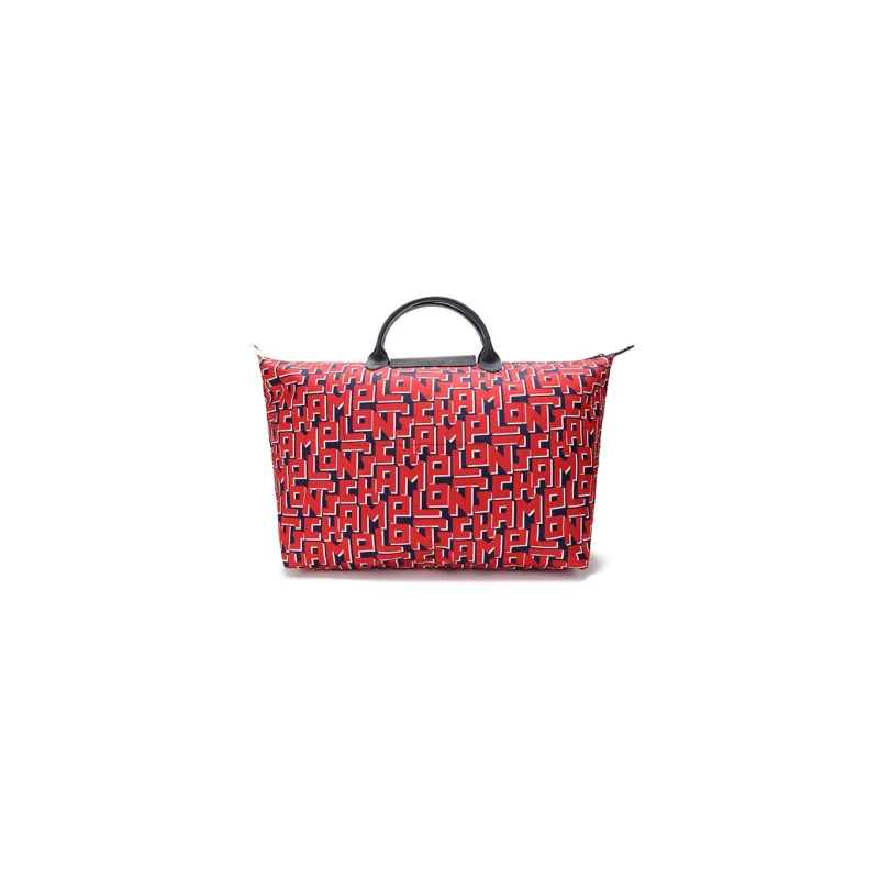LONGCHAMP Canvas Travel Bag Large Size Unisex Marine Blue/Red-2
