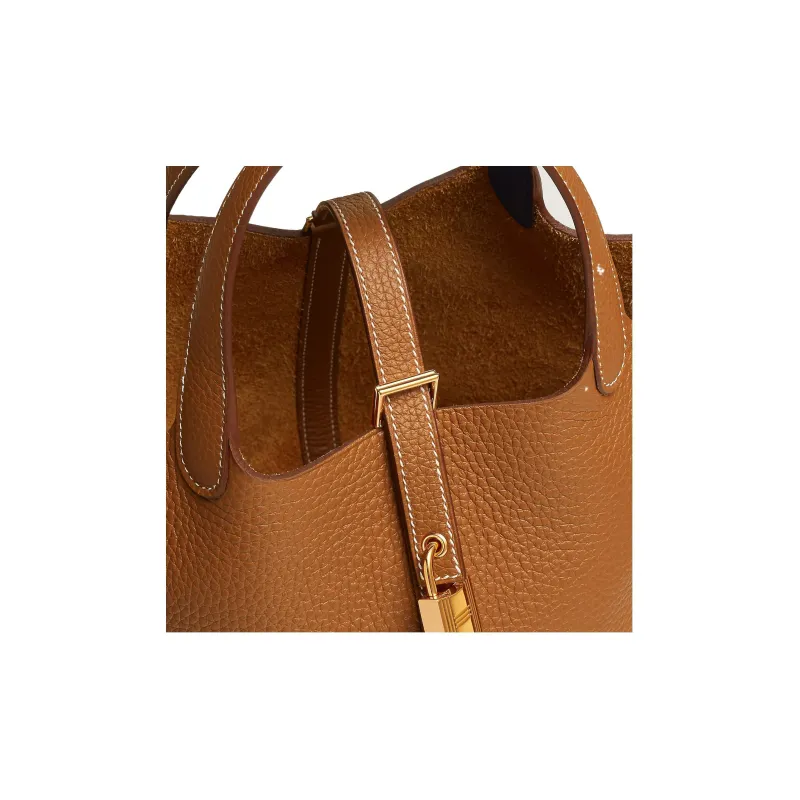 HERMES Picotin Taurillon Clemence Leather Basket Bag Handbag Bucket Bag Women's Gold/Royal Blue-4